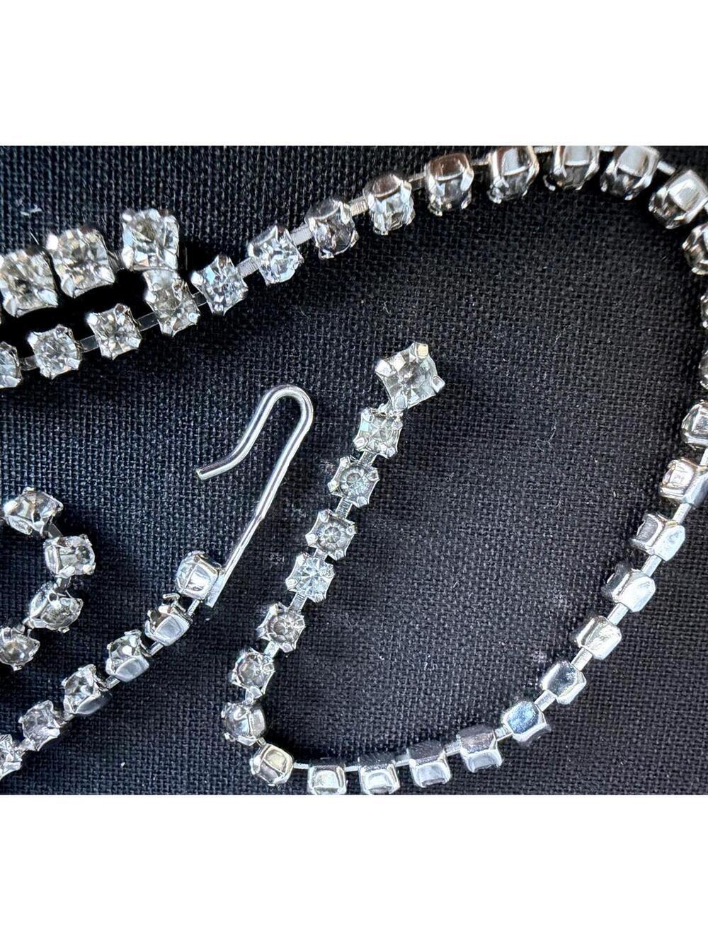 Vintage LA Roco Rhinestone Y Drop Bridal Statement Necklace Sparkle - Picture 6 of 9